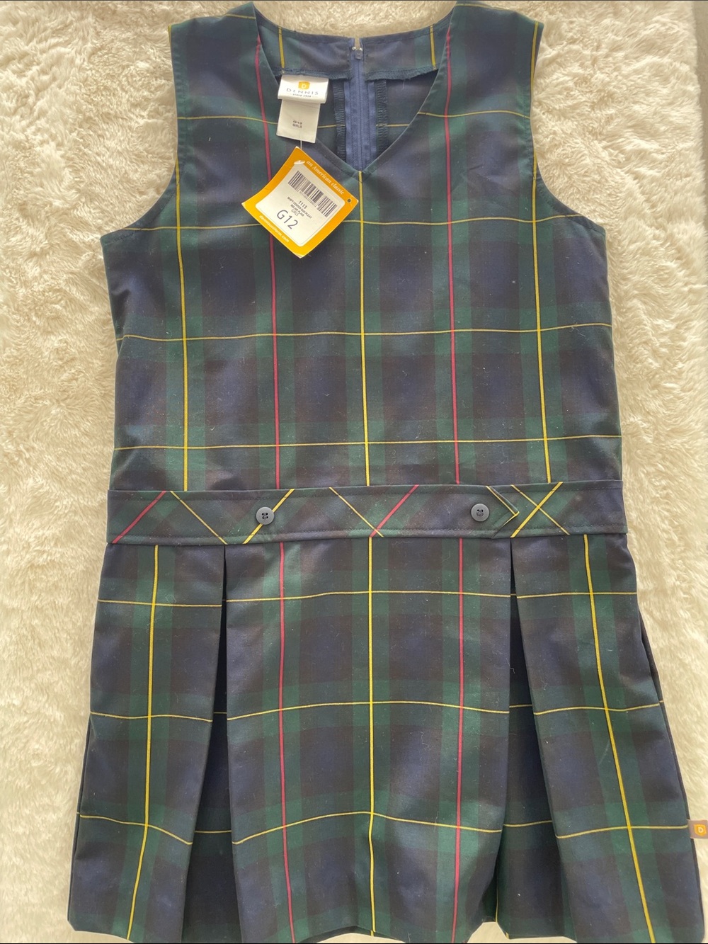 SALE! Dennis Uniform Girls Plaid Jumper Dress with Yellow & Green Size 12
